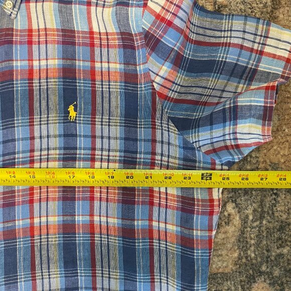 Ralph Lauren Polo Men's S/S Classic Plaid 100% Linen Button-Down Shirt L Pony - Picture 8 of 10
